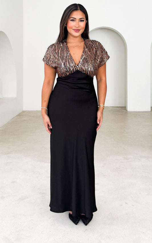 Jacqueline Maxi Dress - Black Bronze Sequin