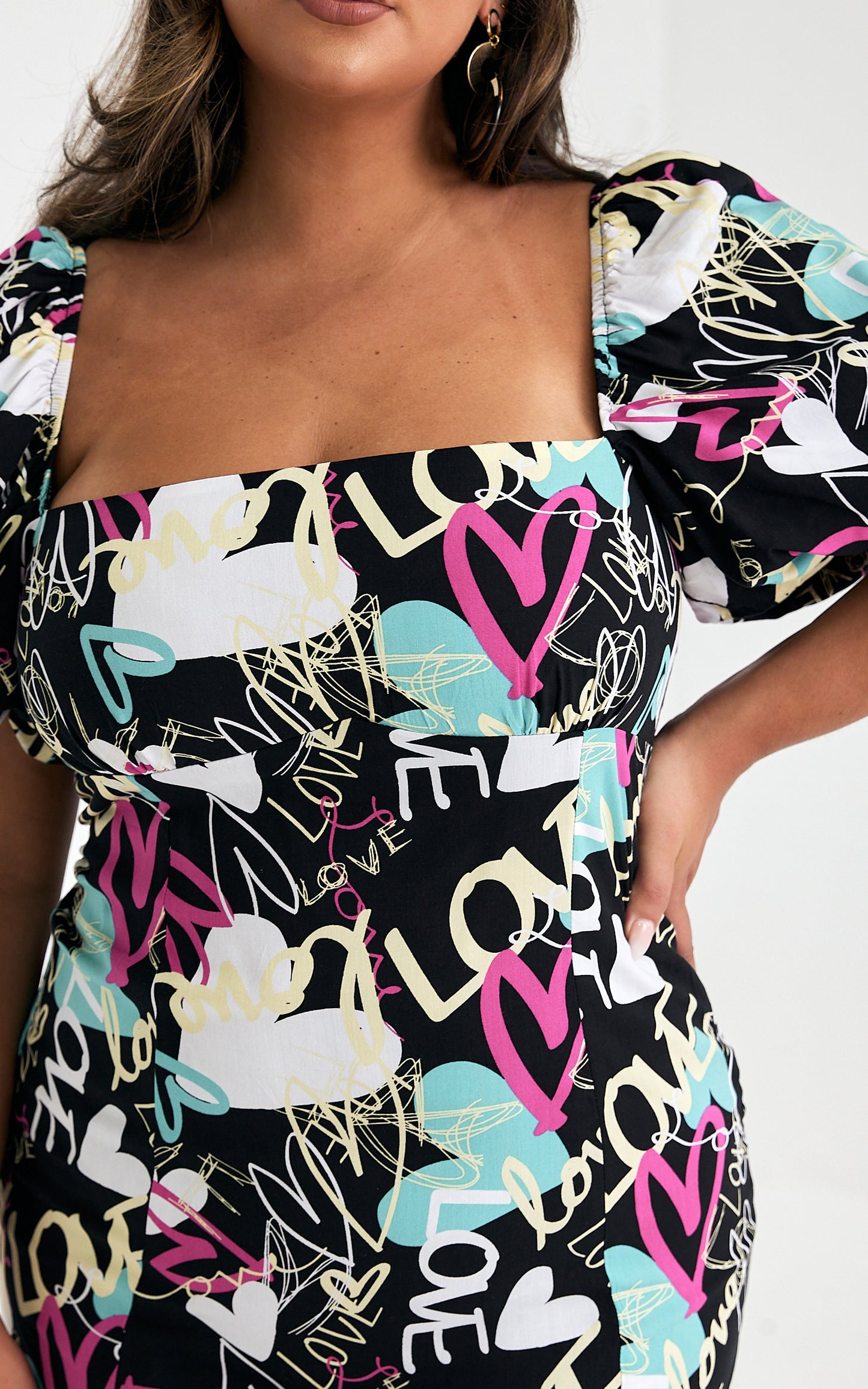 Jazel Mini Dress - Black Love Heart Print