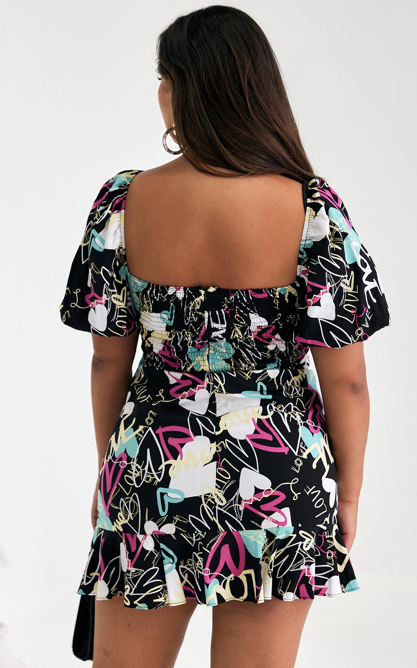 Jazel Mini Dress - Black Love Heart Print