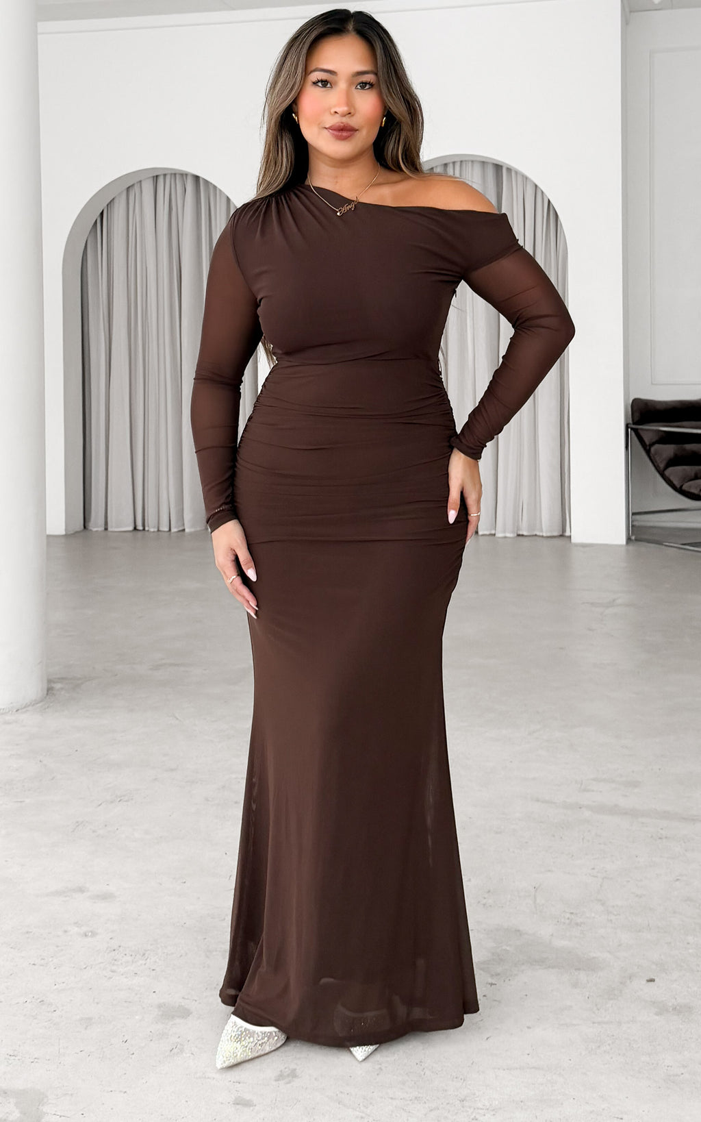 Suzette Mesh Maxi Dress - Chocolate Brown