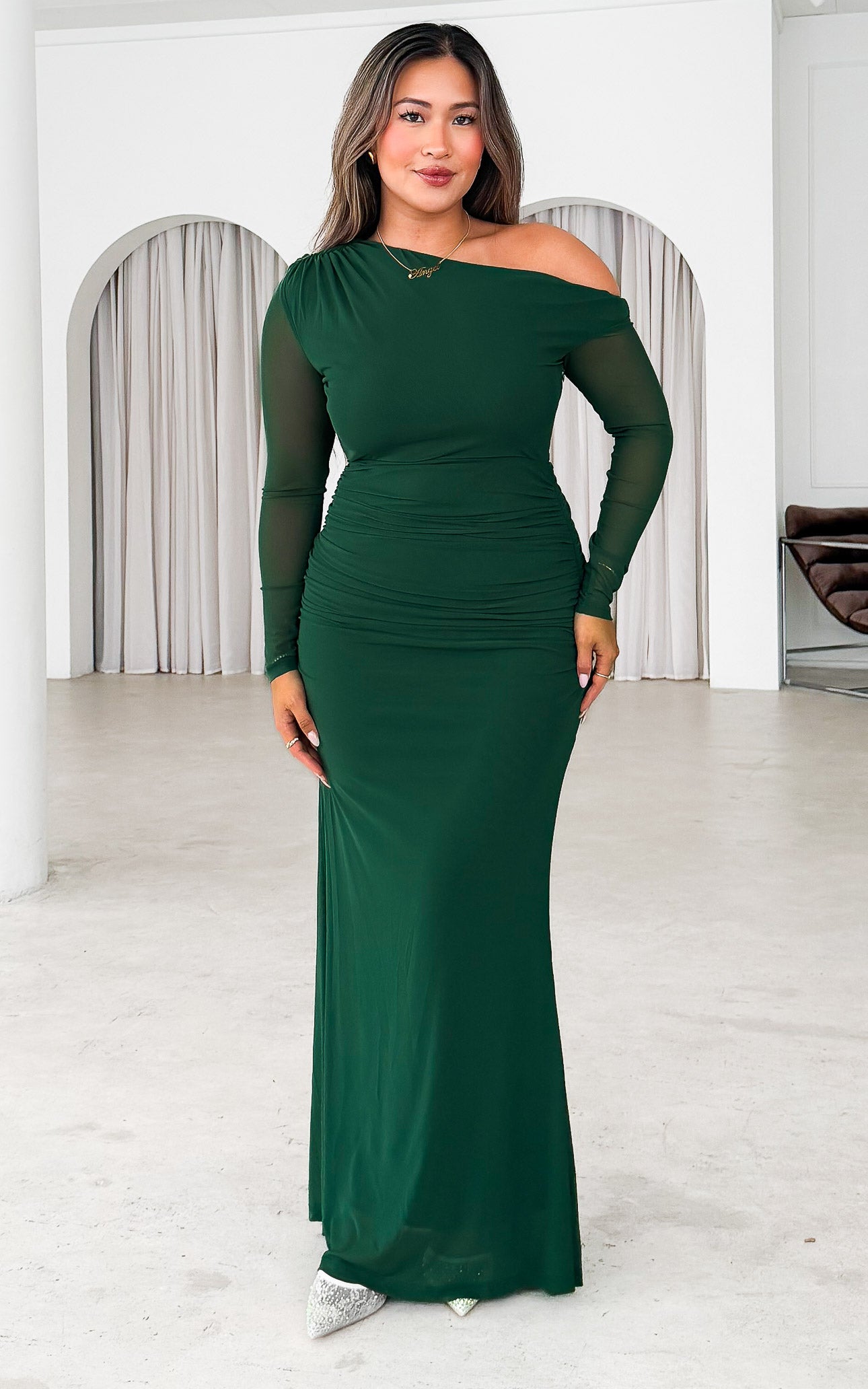 Suzette Mesh Maxi Dress - Forest Green