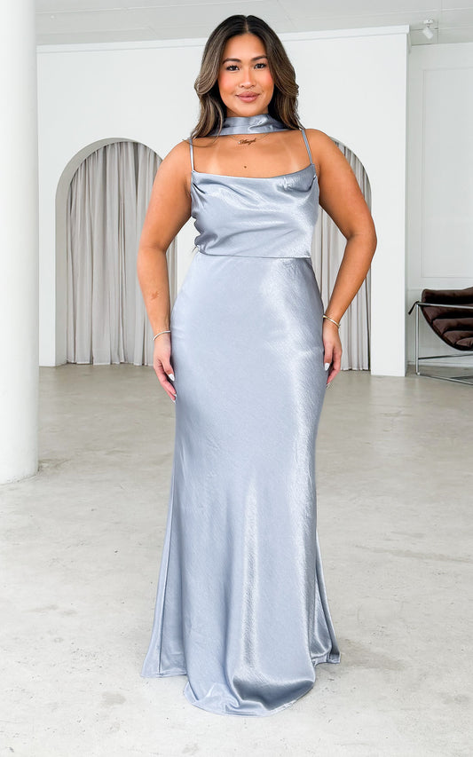 Emmaline Scarf Maxi Dress - Silver Blue