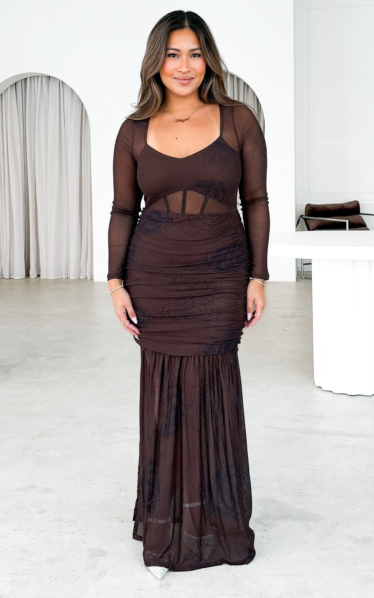 Reney Maxi Dress - Brown Floral