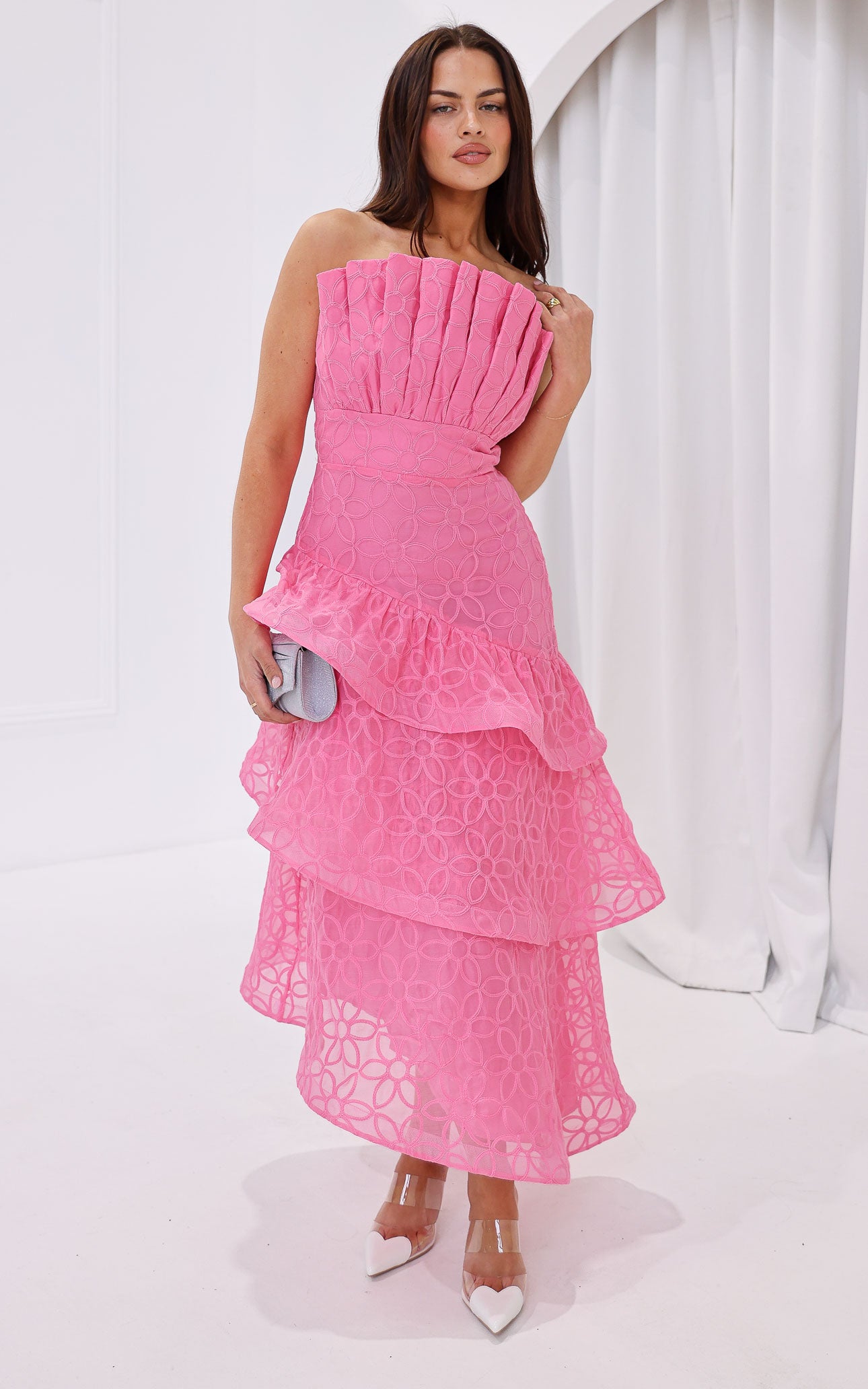 Bradshaw Midi Dress - Hot Pink Floral Texture