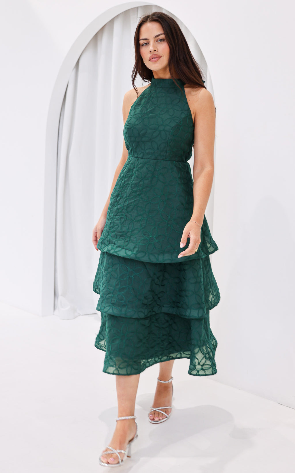 Lilibeth Midi Dress - Emerald Green Floral Texture