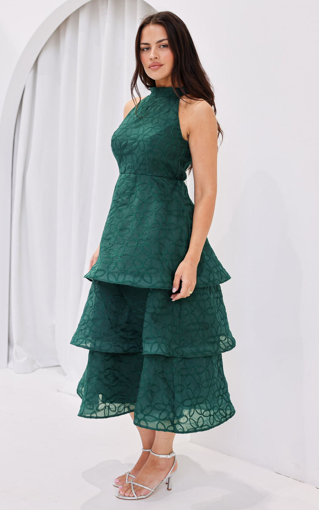 Lilibeth Midi Dress - Emerald Green Floral Texture