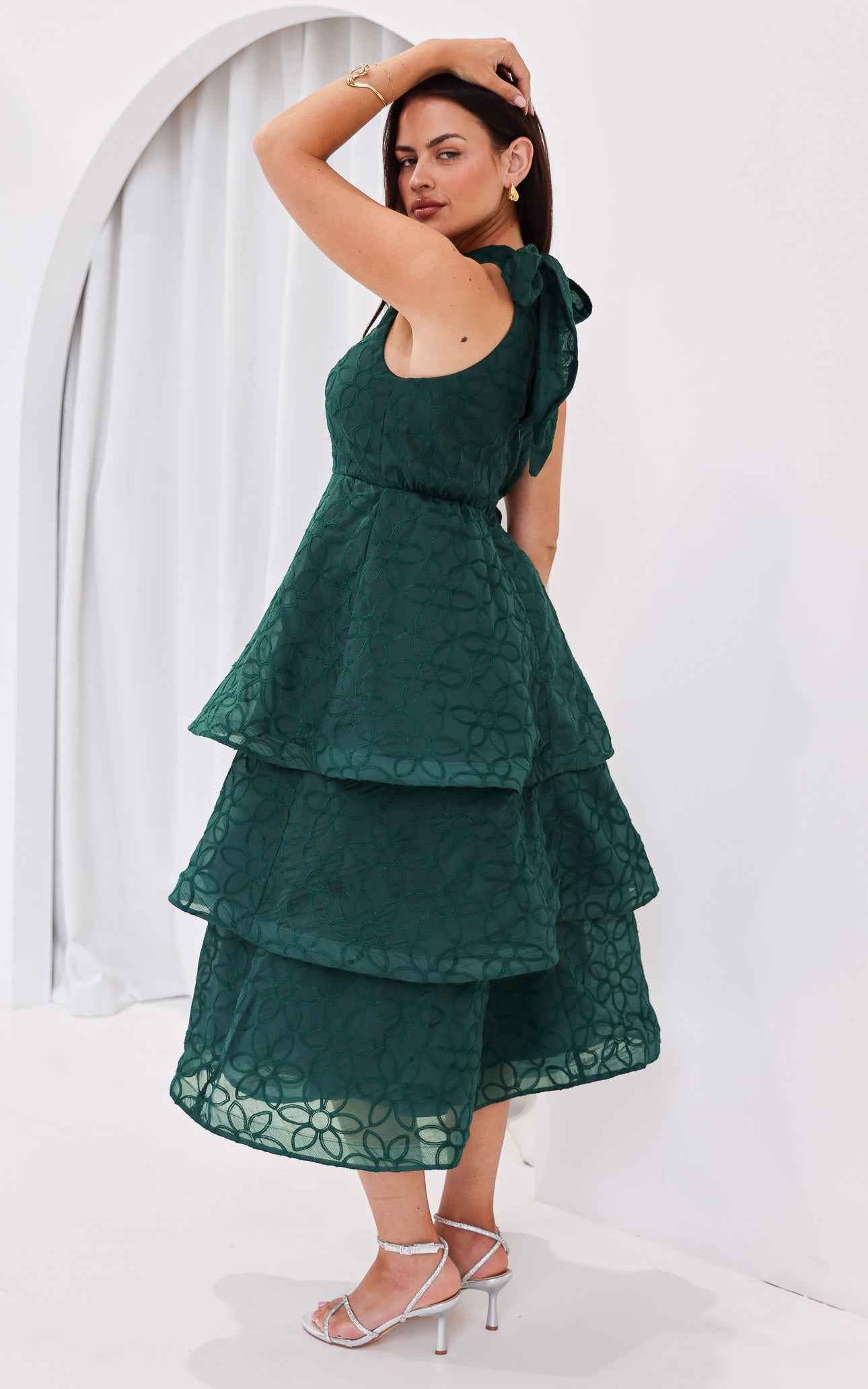 Lilibeth Midi Dress - Emerald Green Floral Texture