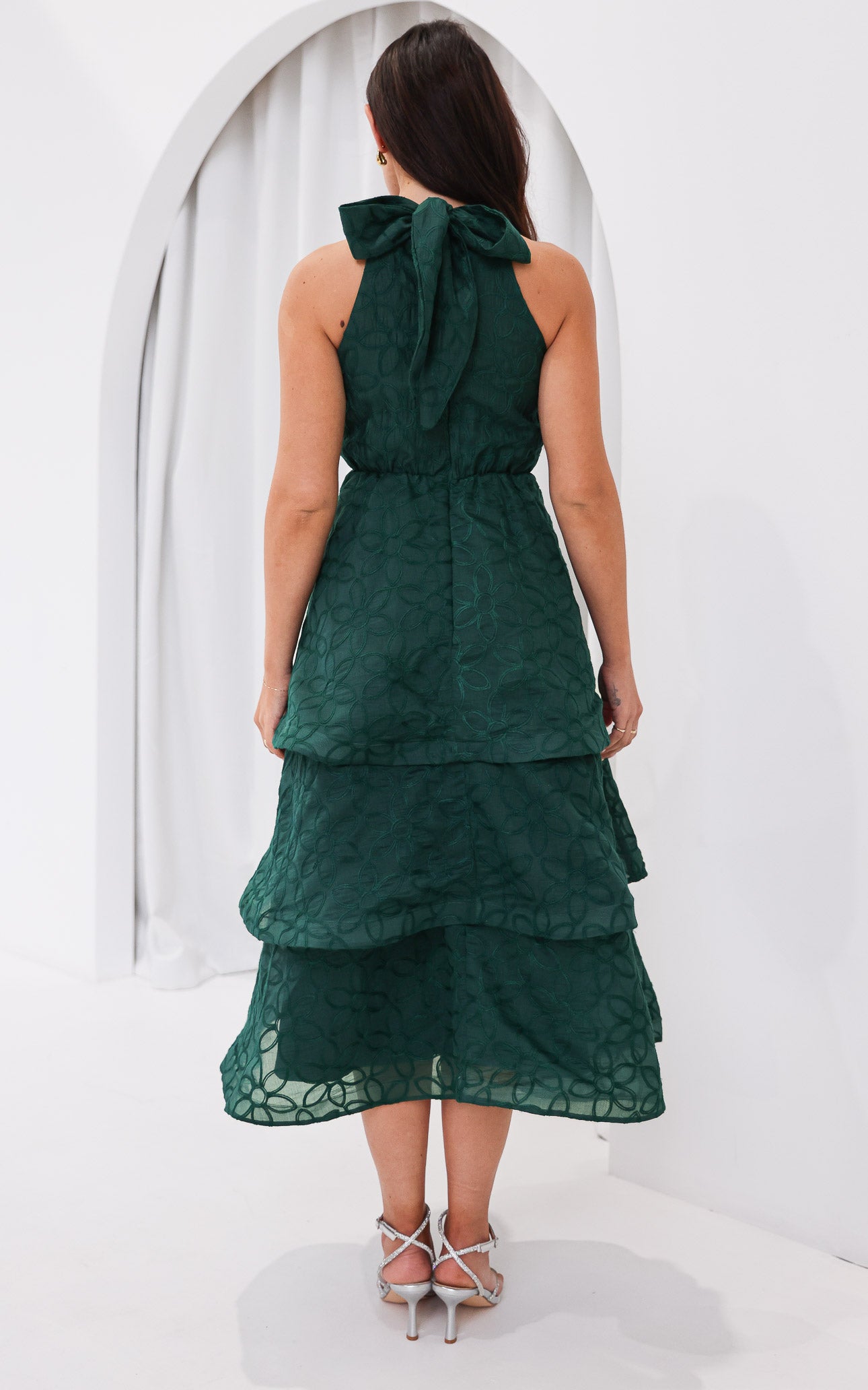 Lilibeth Midi Dress - Emerald Green Floral Texture