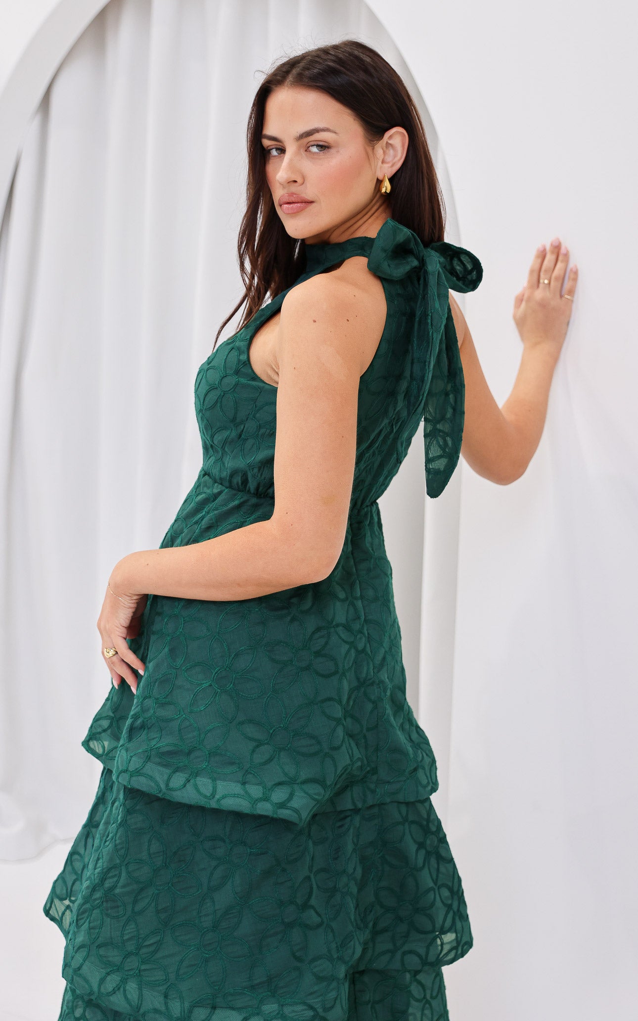 Lilibeth Midi Dress - Emerald Green Floral Texture