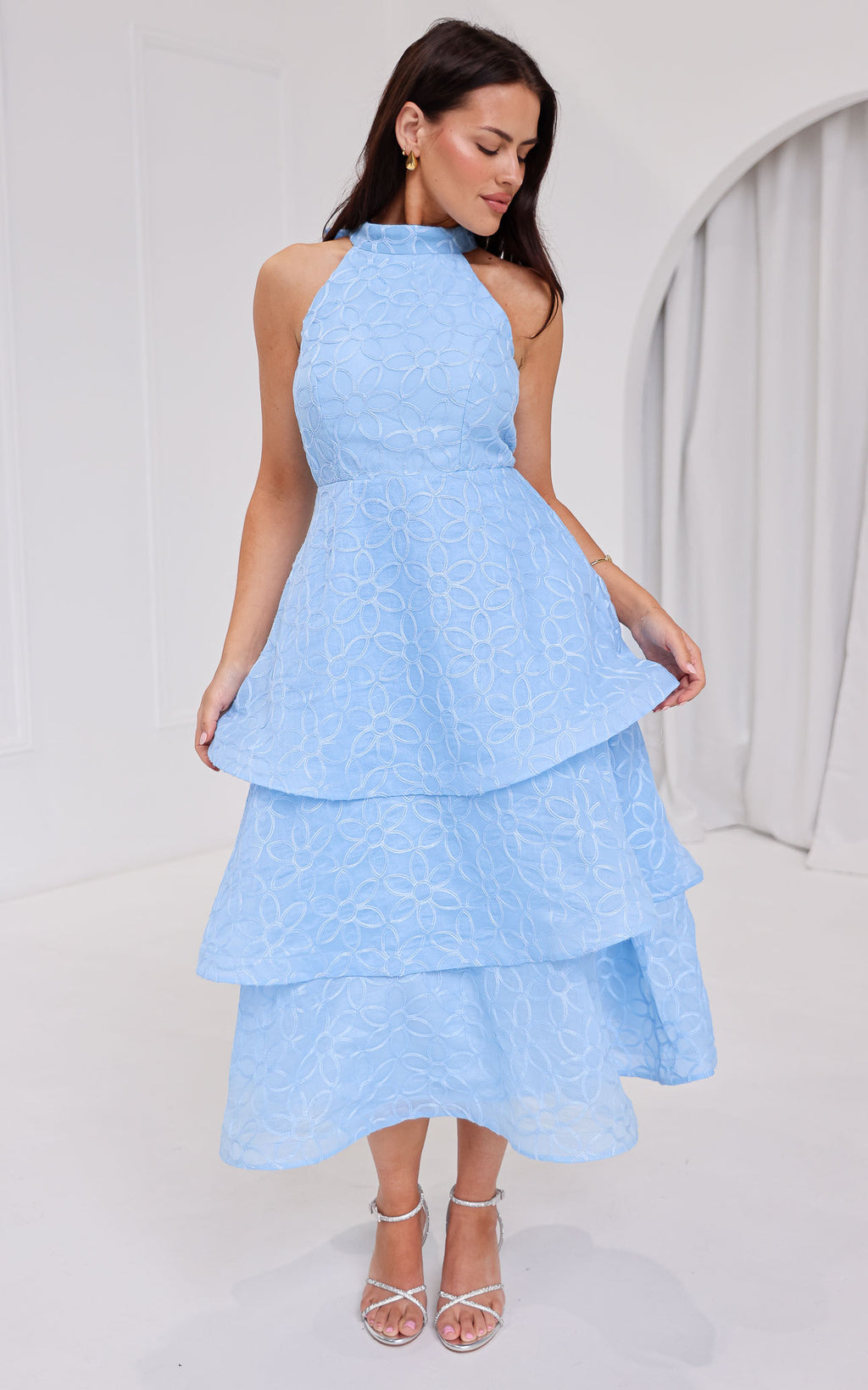 Lilibeth Midi Dress - Light Blue Floral Texture