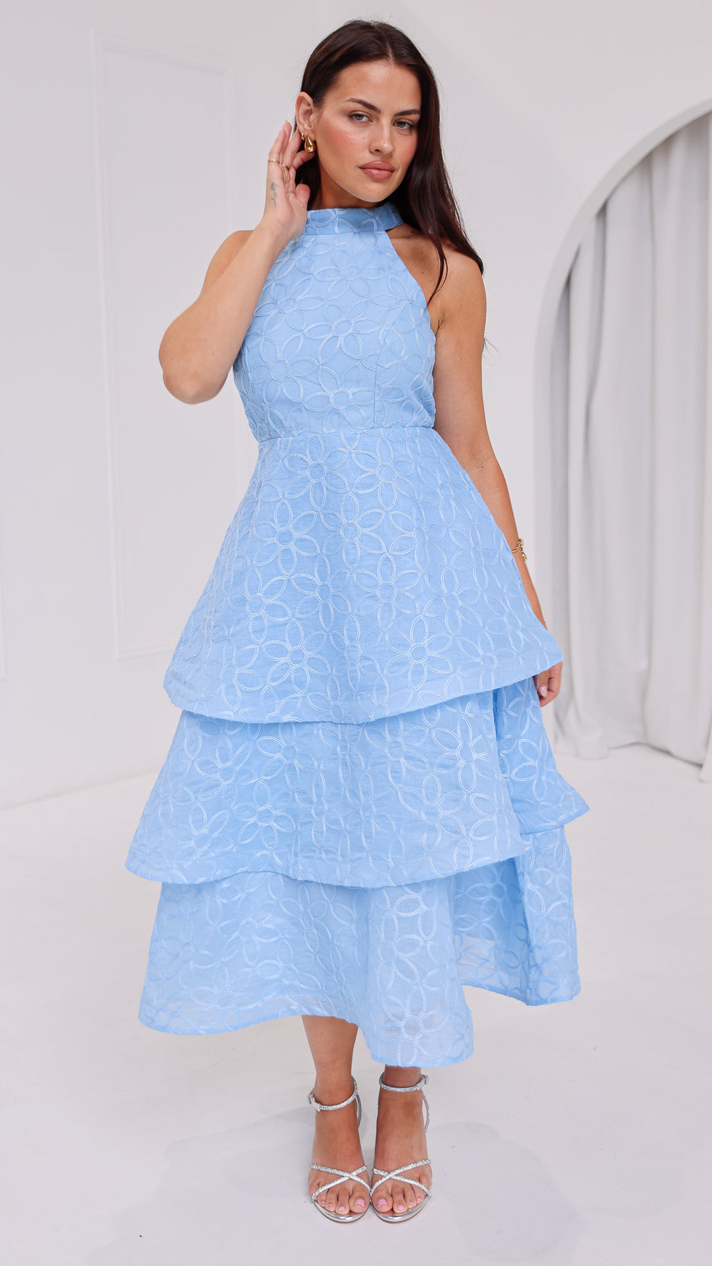 Lilibeth Midi Dress - Light Blue Floral Texture