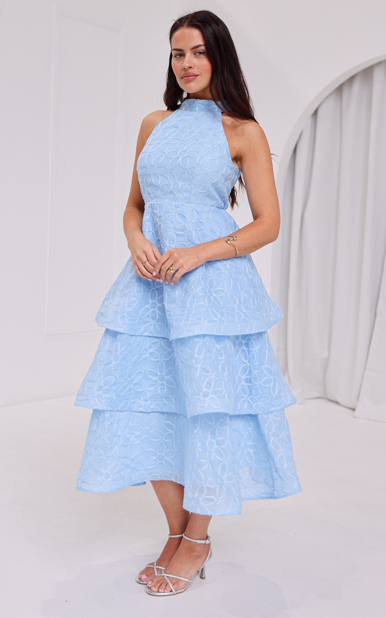 Lilibeth Midi Dress - Light Blue Floral Texture