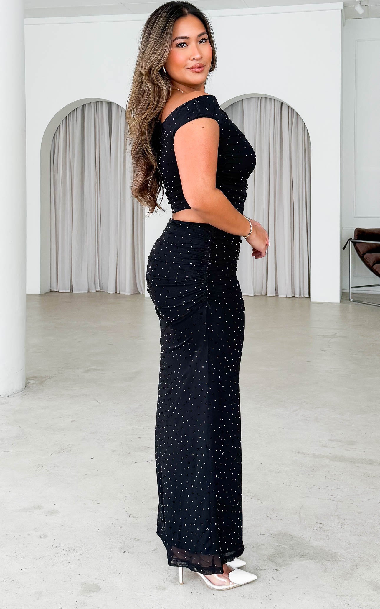 Lennyn Embellished Mesh Maxi Skirt - Black