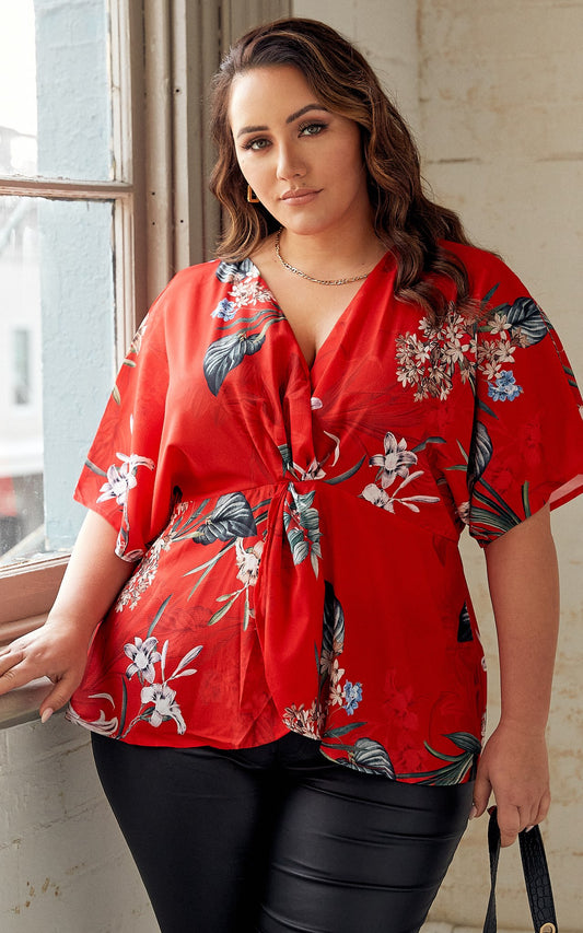 Jenette Top - Red Floral