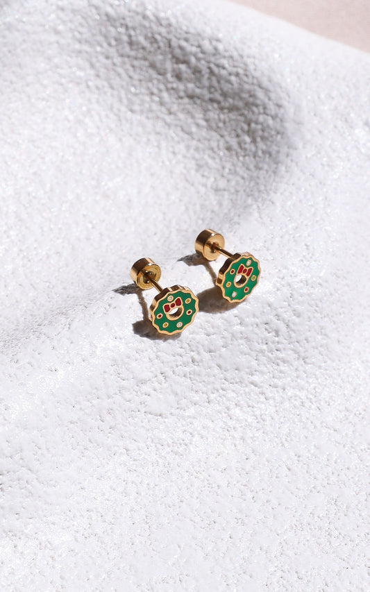 Jingle Dainty Stud Earrings - Gold Wreath
