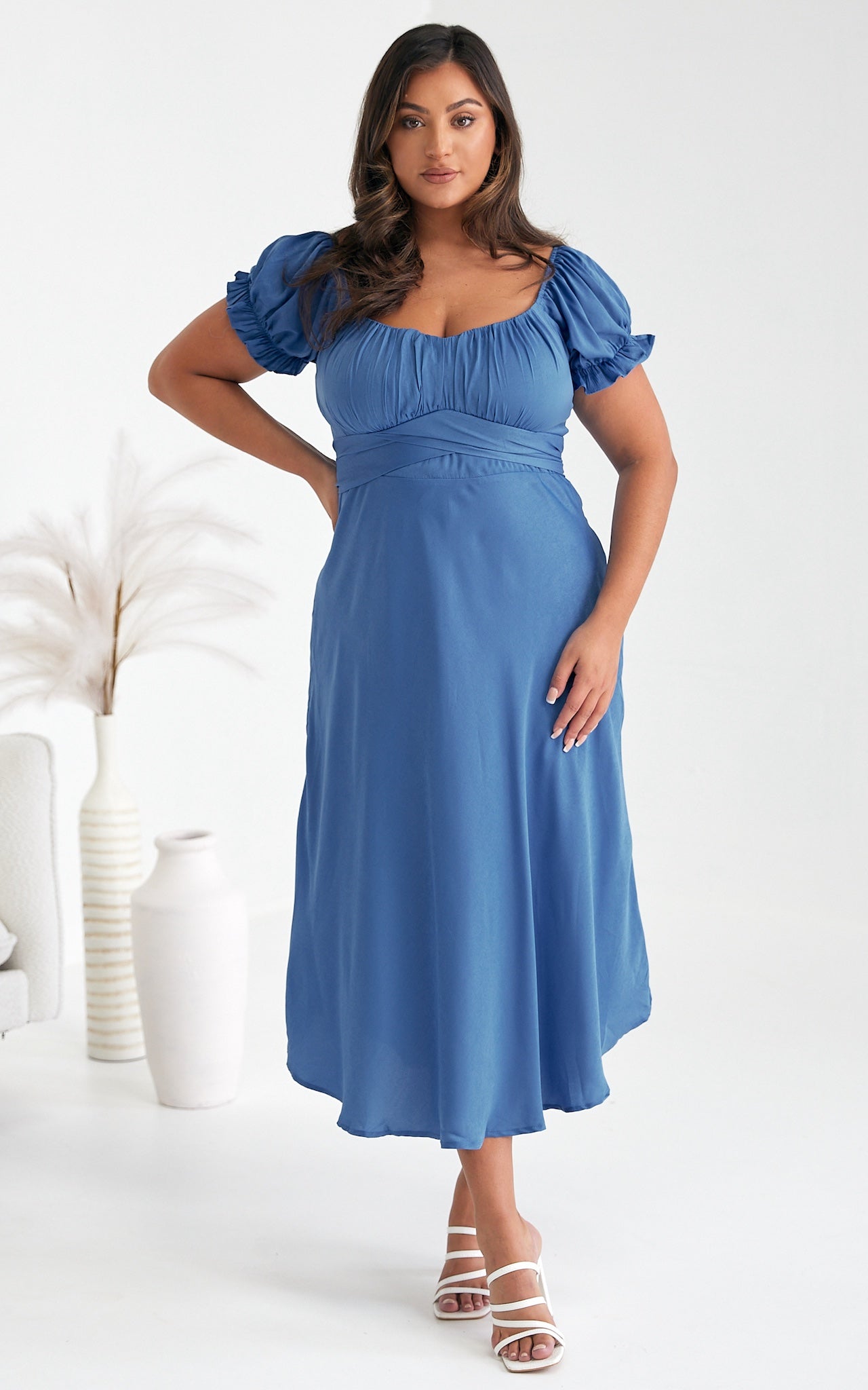 Jolene Dip Hem Midi Dress - Blue