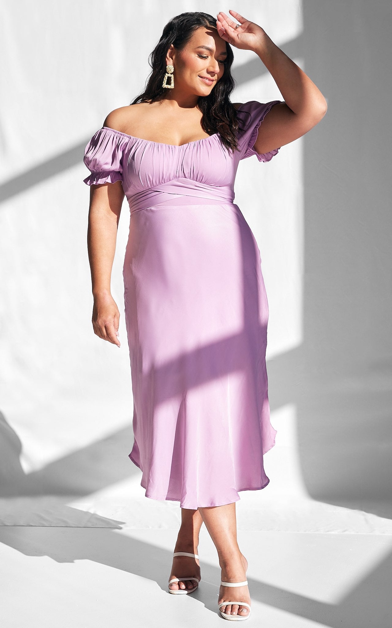 Jolene Dip Hem Midi Dress - Lilac