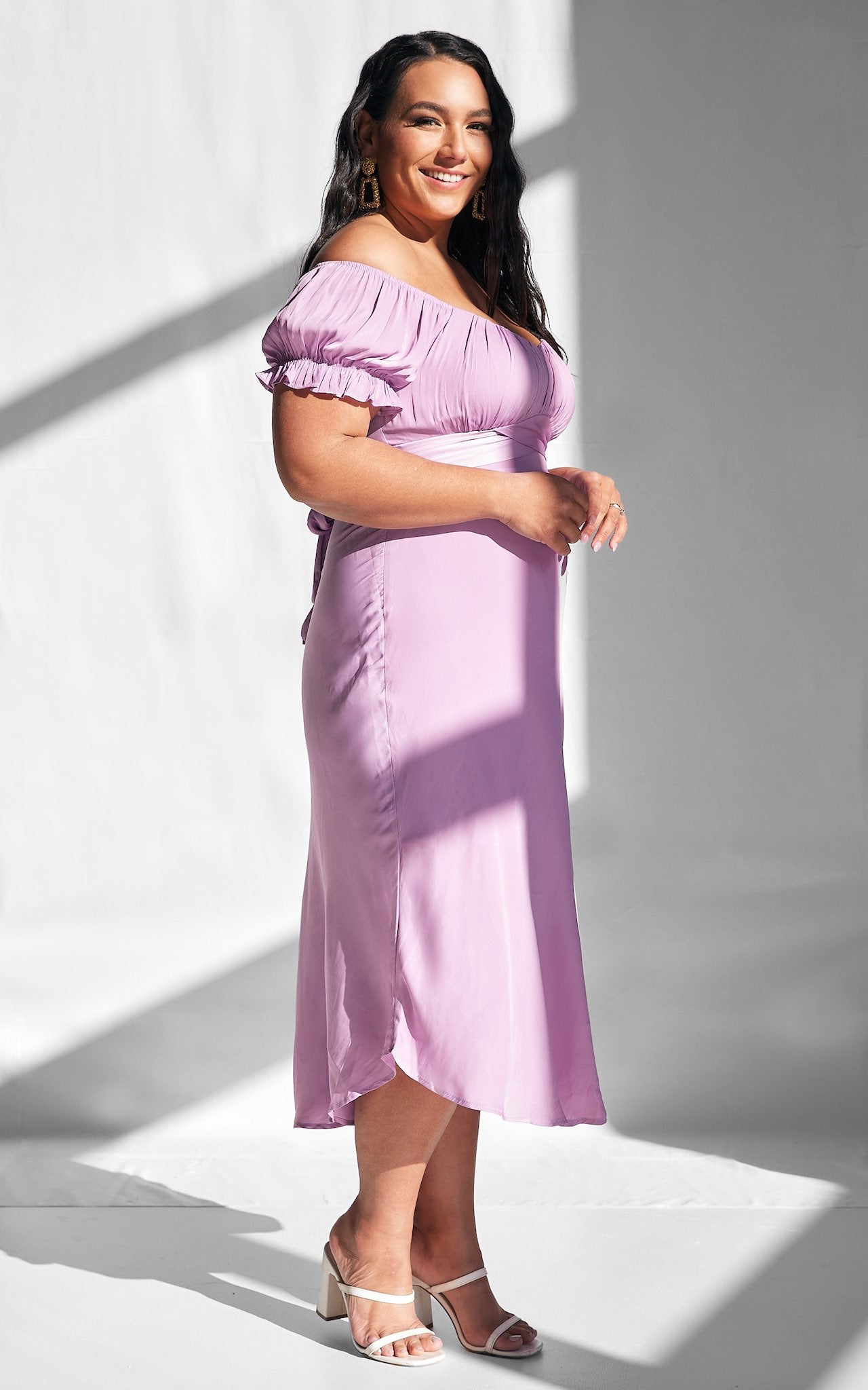 Jolene Dip Hem Midi Dress - Lilac