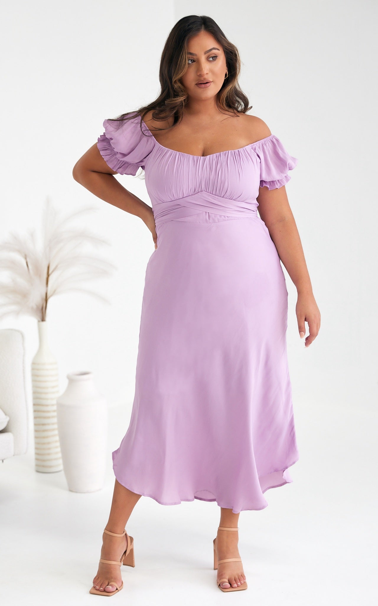 Jolene Dip Hem Midi Dress - Lilac