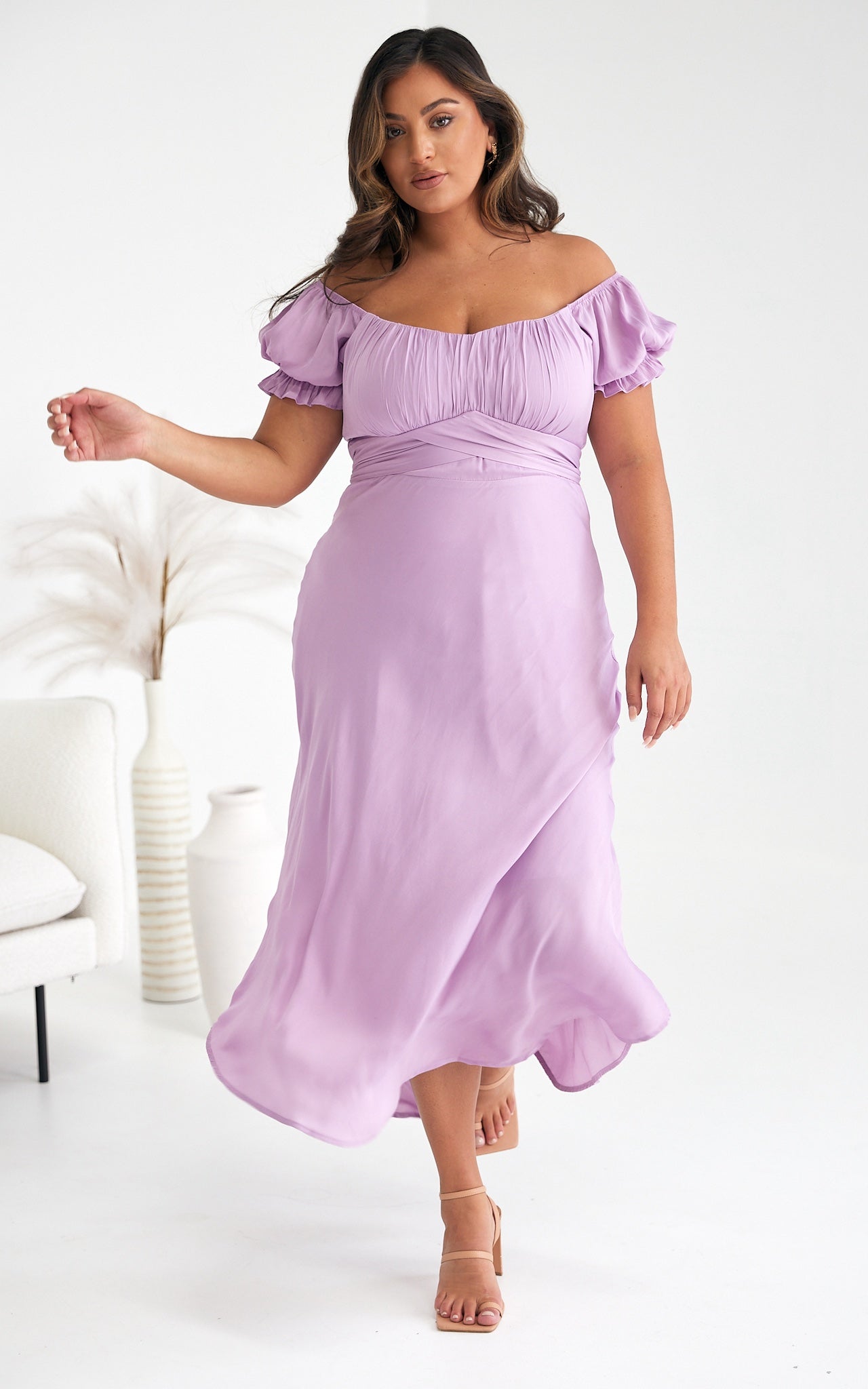 Jolene Dip Hem Midi Dress - Lilac