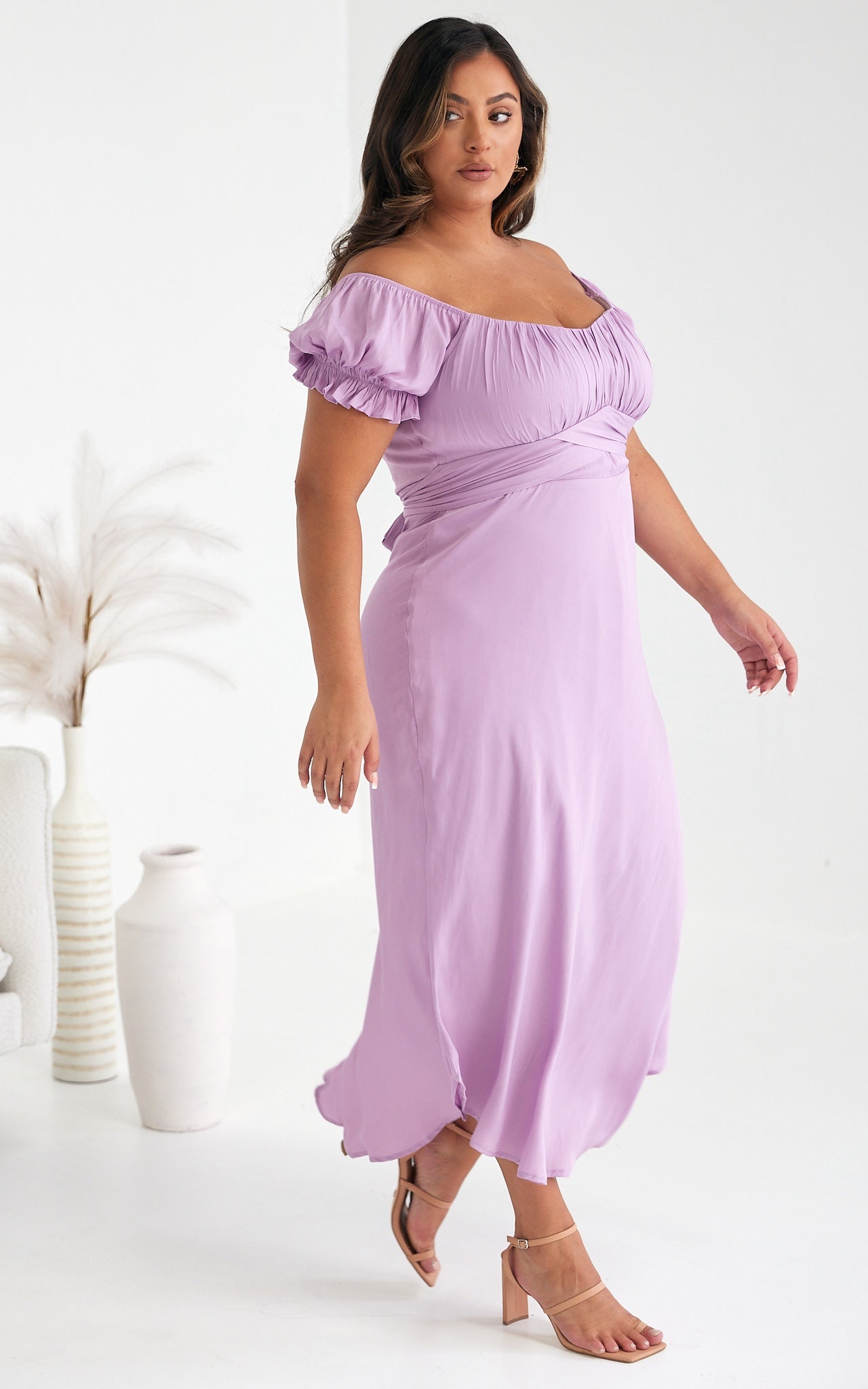 Jolene Dip Hem Midi Dress - Lilac