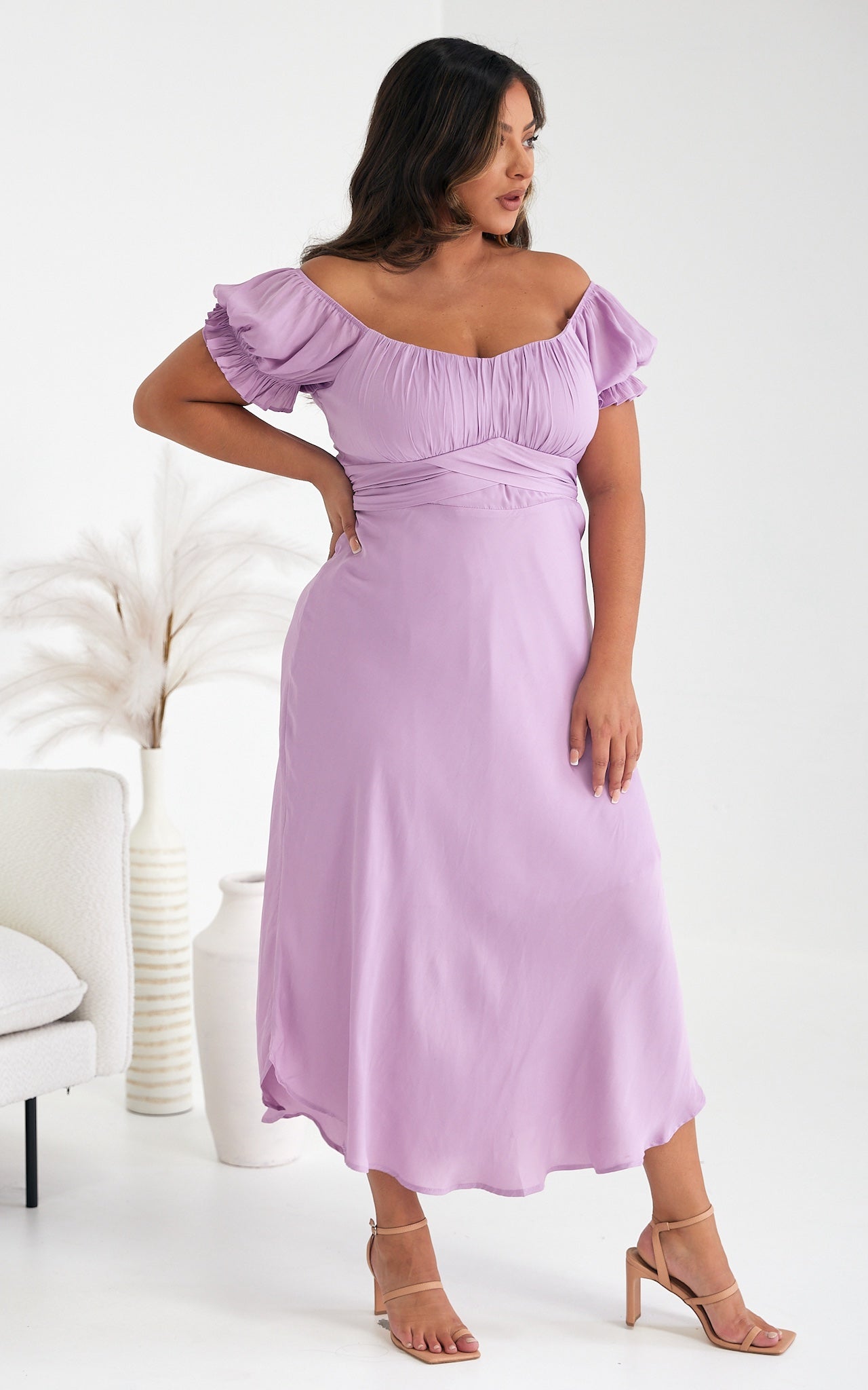 Jolene Dip Hem Midi Dress - Lilac