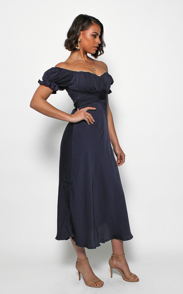 Jolene Dip Hem Midi Dress - Blue Navy