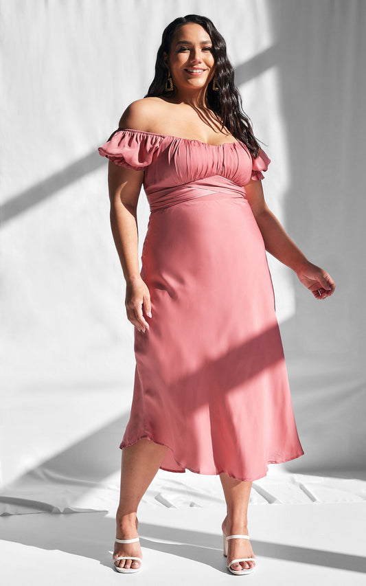 Jolene Dip Hem Midi Dress - Rose