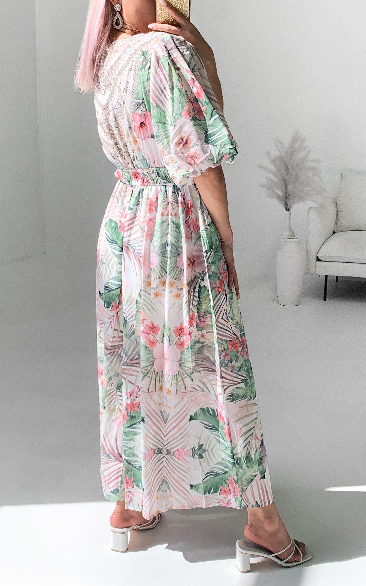 Jordina Gem Embellished Maxi Dress - Tropical Print