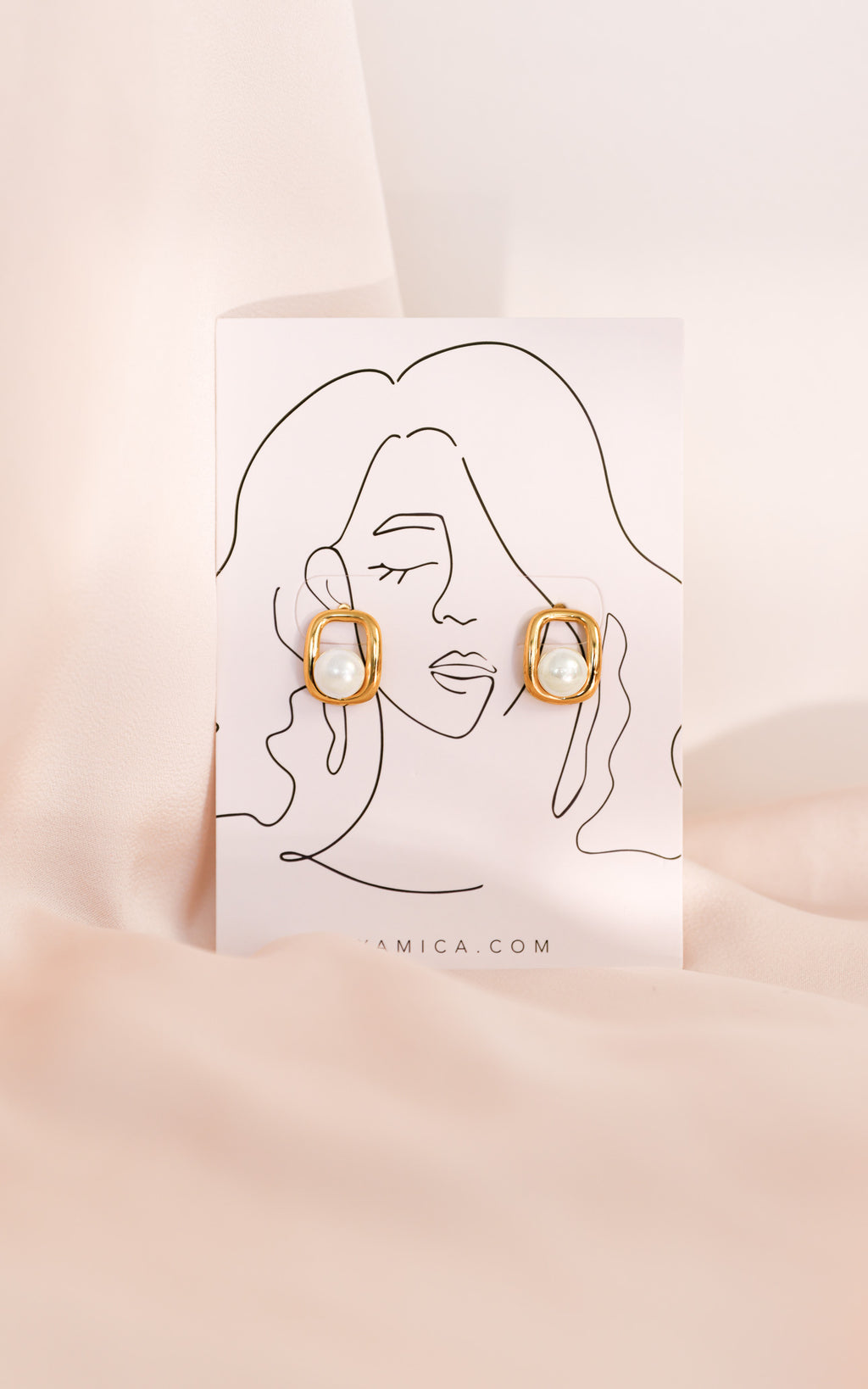 Josia Stud Earrings - Gold Rectangle Pearl