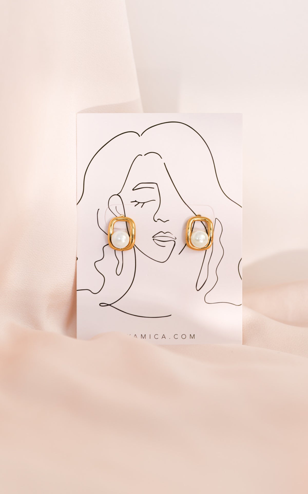 Josia Stud Earrings - Gold Rectangle Pearl