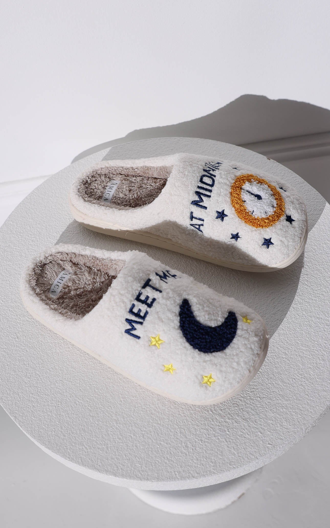 Meet Me At Midnight Scuff Slippers - Moon Clock