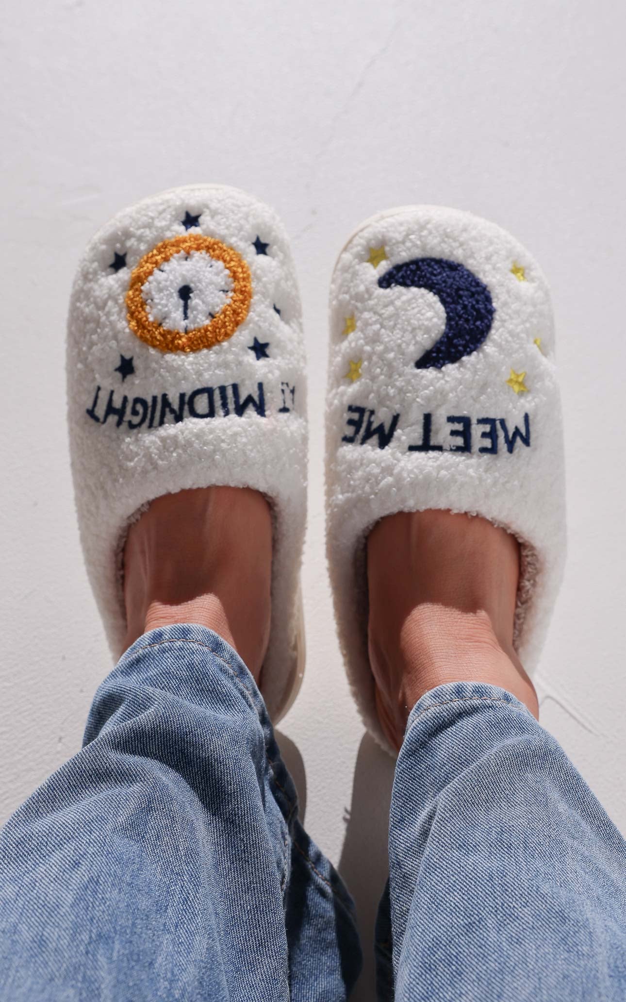 Meet Me At Midnight Scuff Slippers - Moon Clock