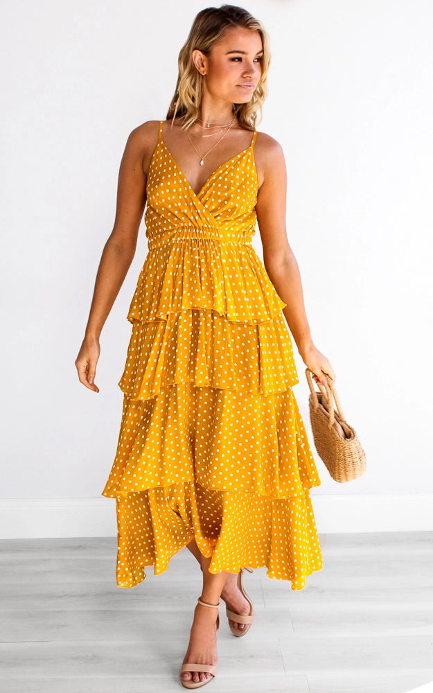 Judi Dress - Yellow Polka