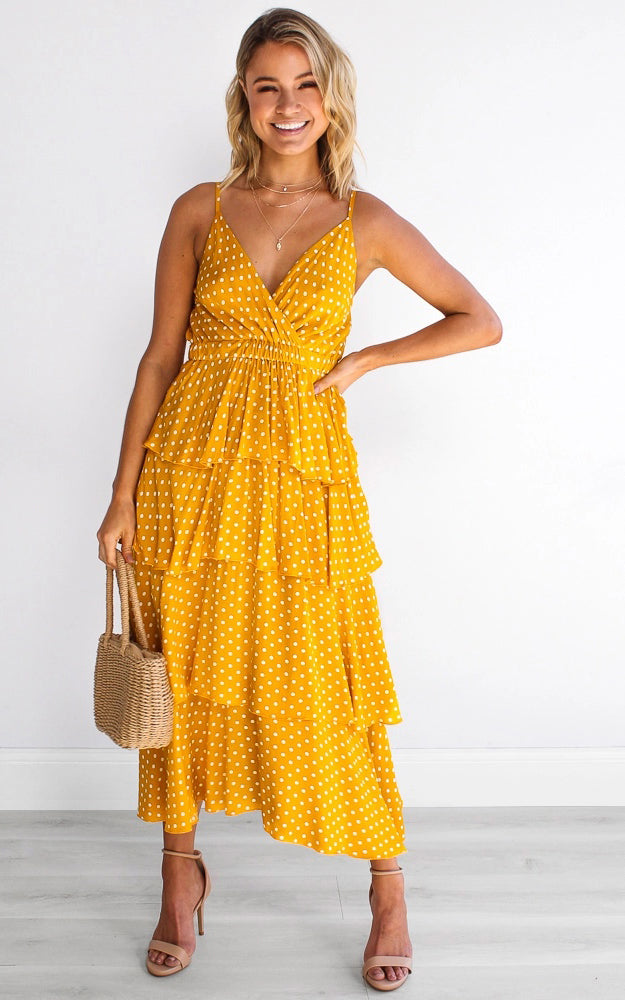 Judi Dress - Yellow Polka