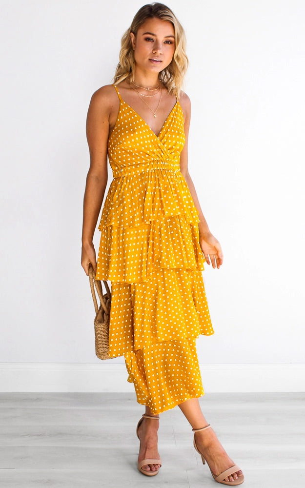 Judi Dress - Yellow Polka