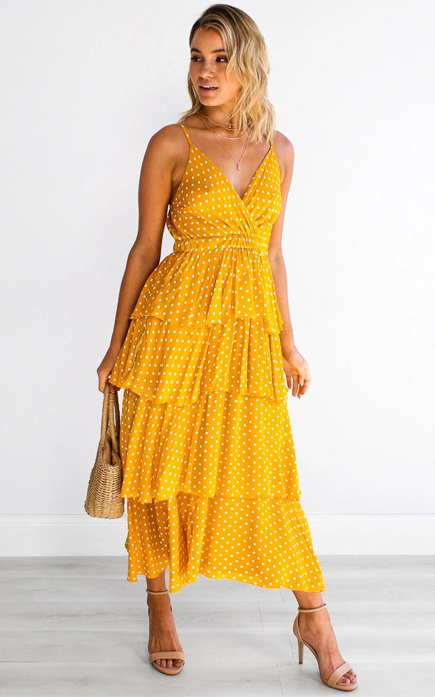 Judi Dress - Yellow Polka