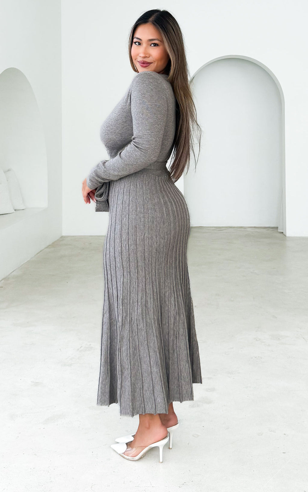 Jules Knit Midi Dress - Grey Marle