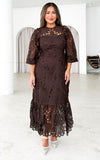 Fayette Lace Midi Dress - Dark Brown