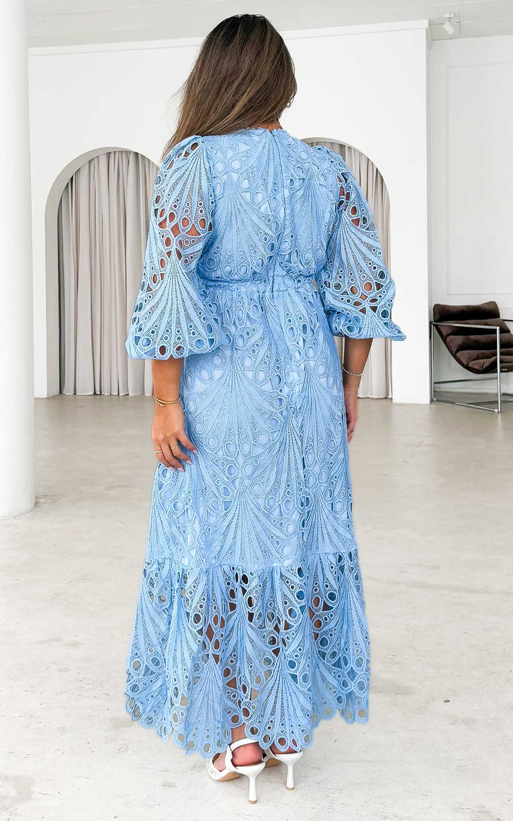 Fayette Lace Midi Dress - Light Blue