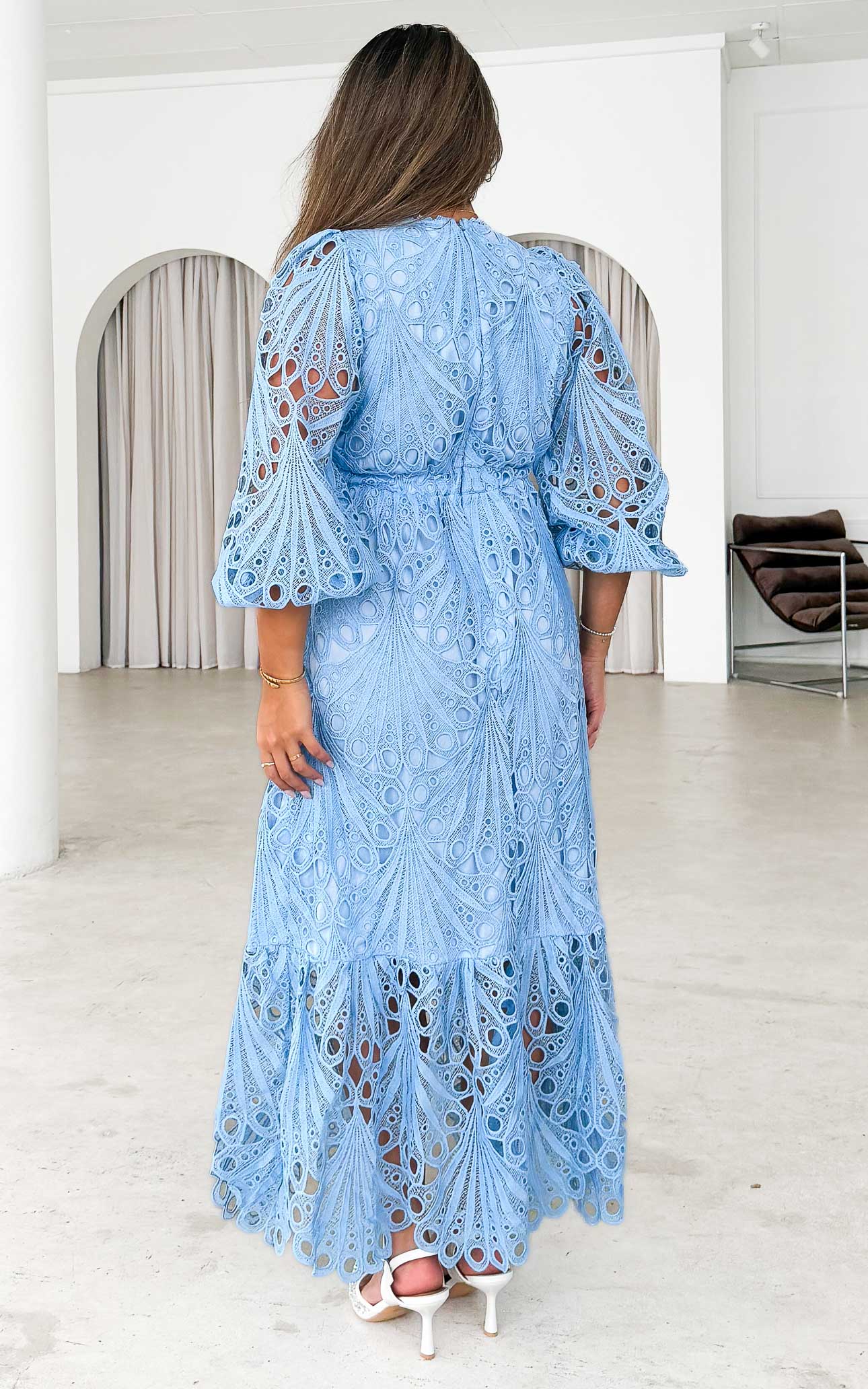 Fayette Lace Midi Dress - Light Blue