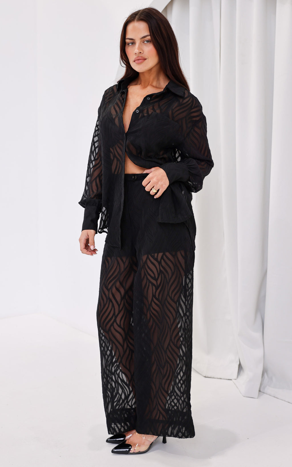 Piper Wide Leg Pants - Black Texture