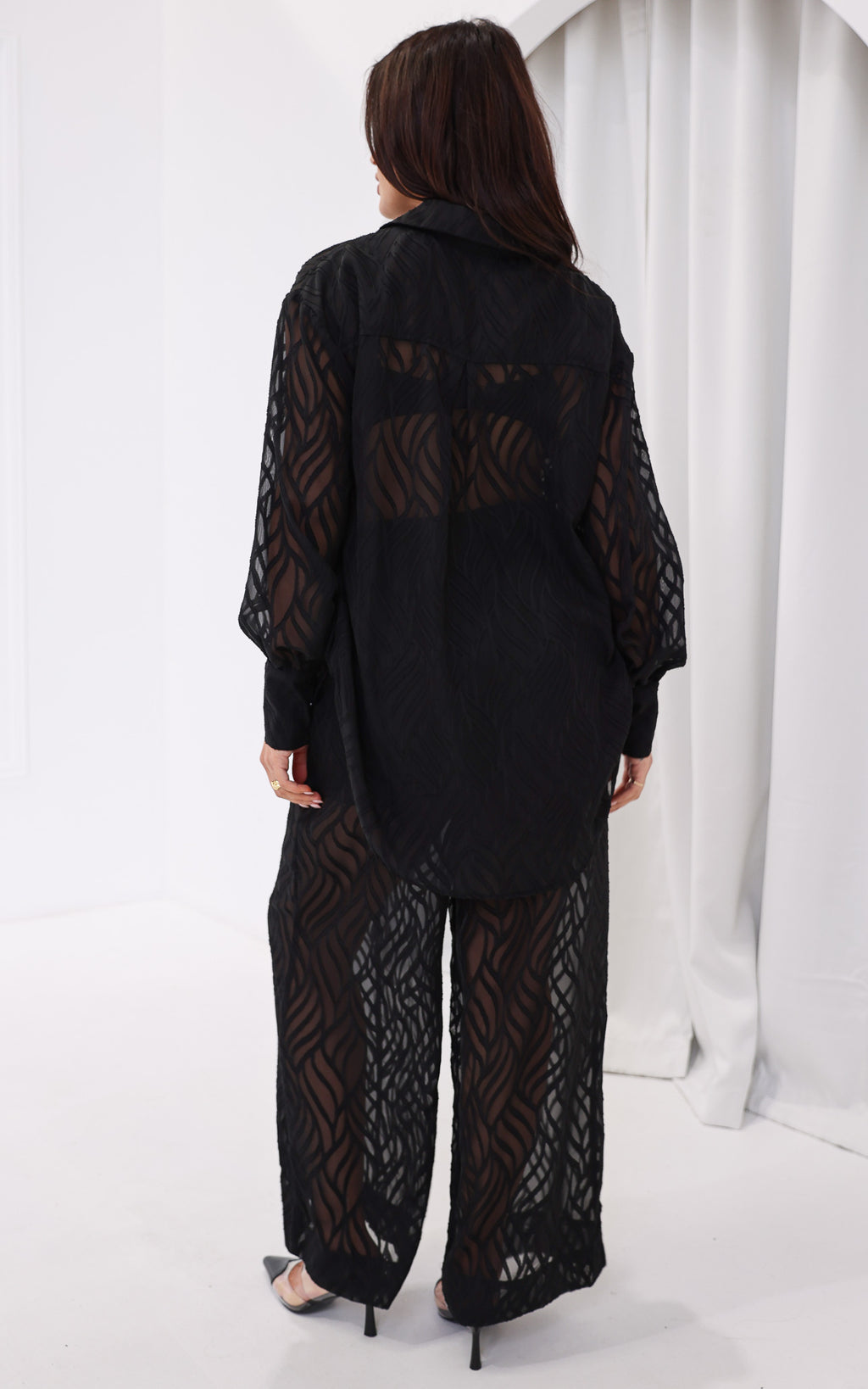 Piper Wide Leg Pants - Black Texture