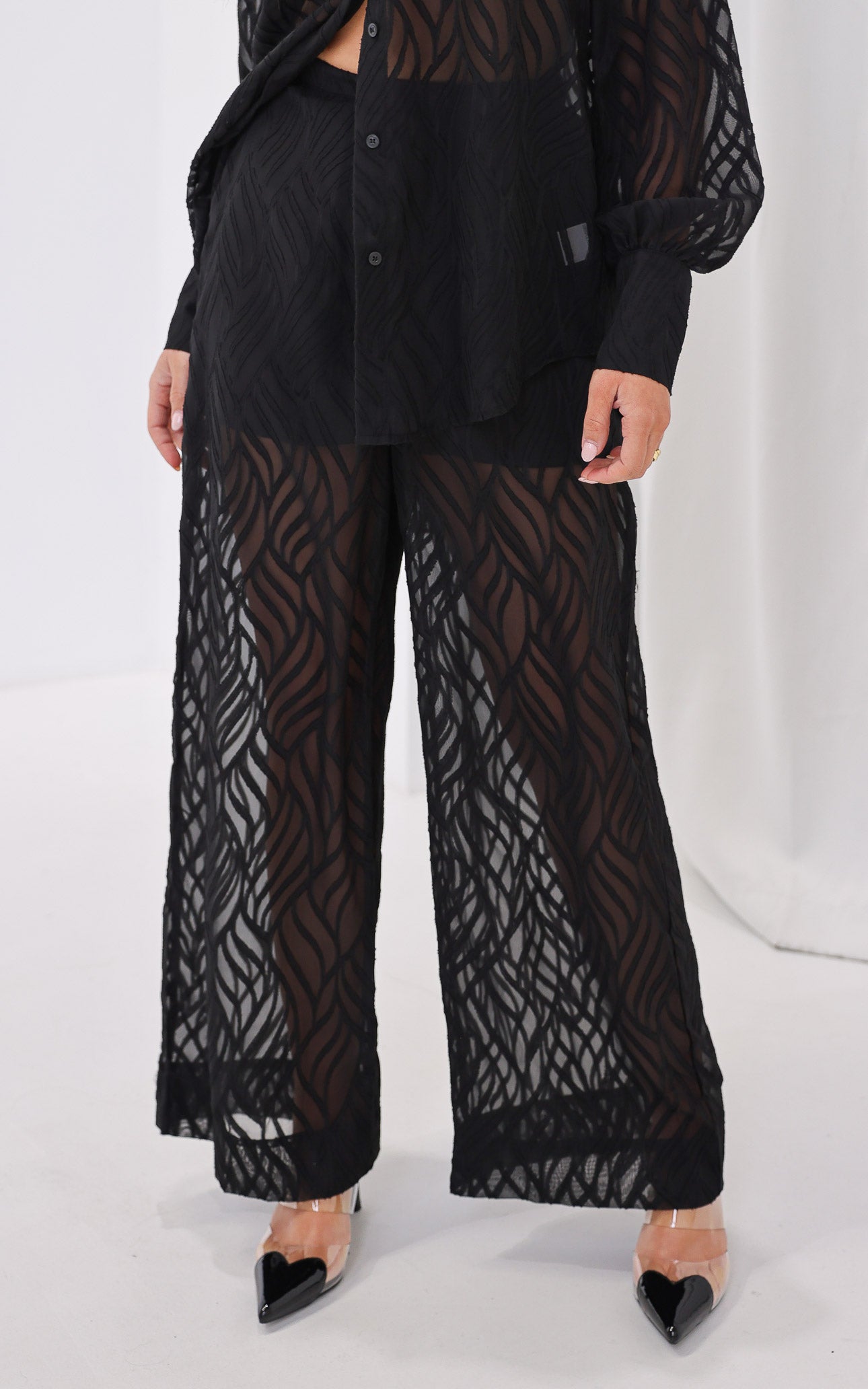 Piper Wide Leg Pants - Black Texture