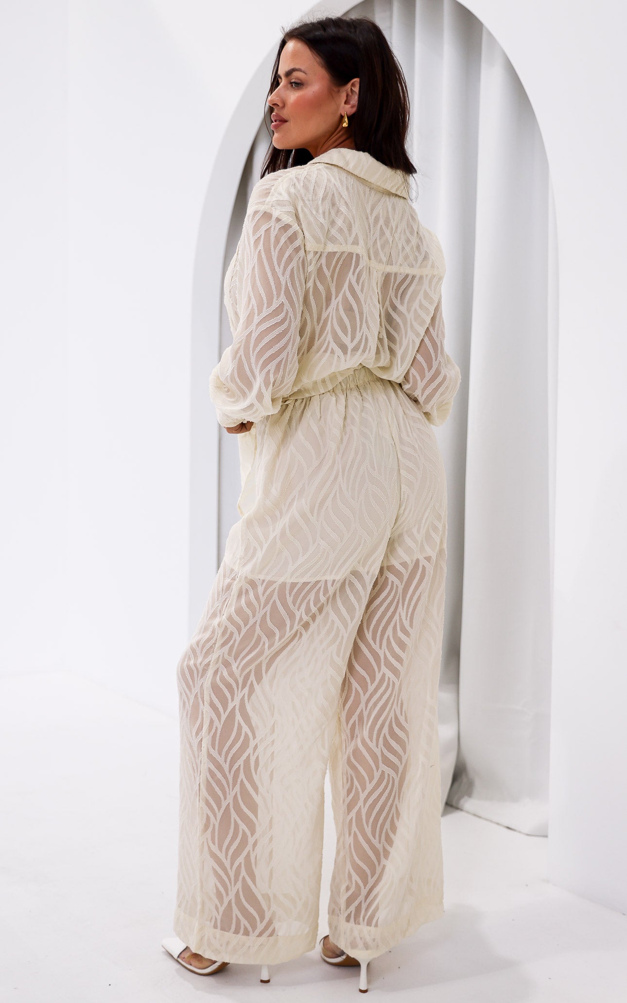 Piper Wide Leg Pants - Cream Texture