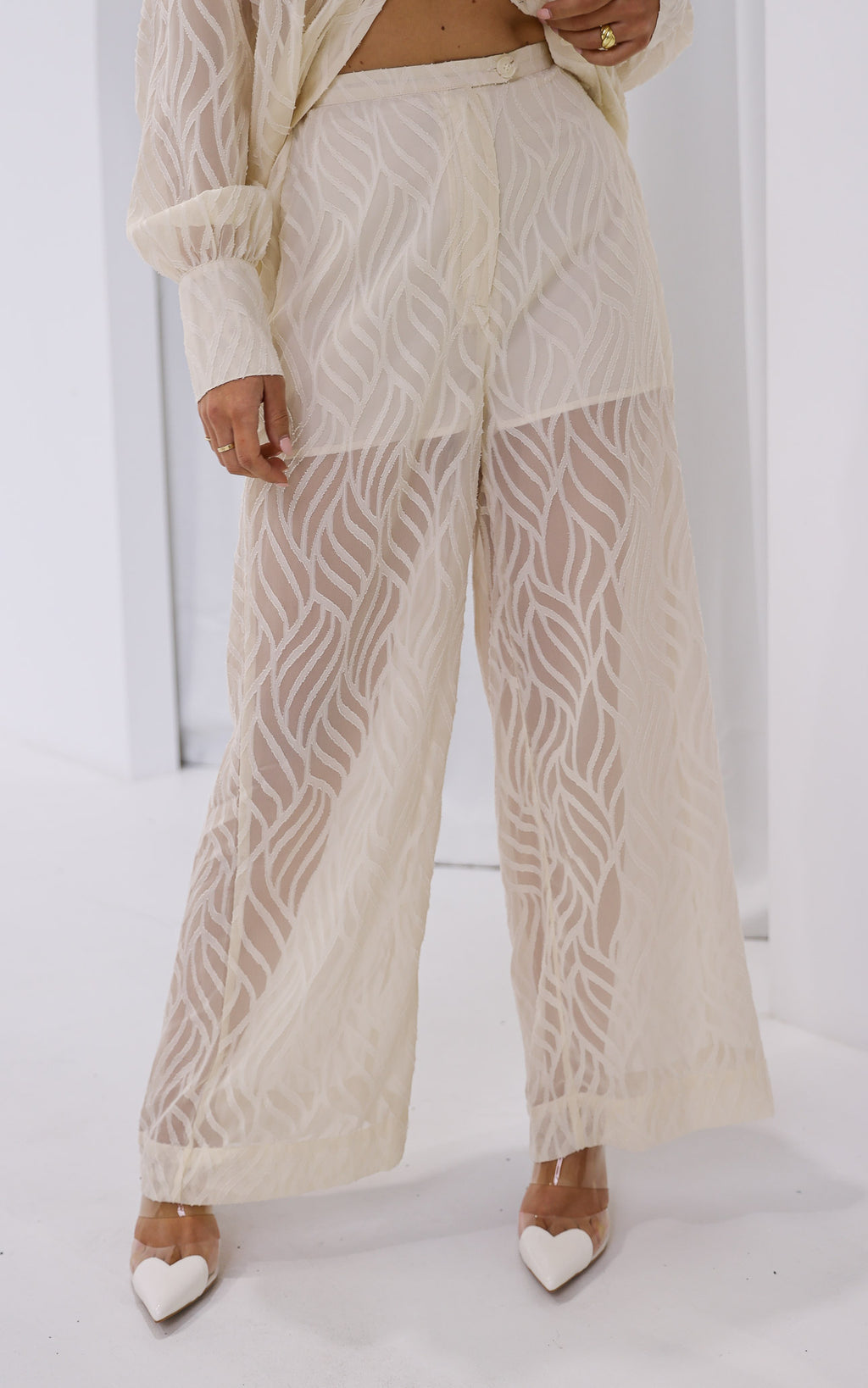 Piper Wide Leg Pants - Cream Texture