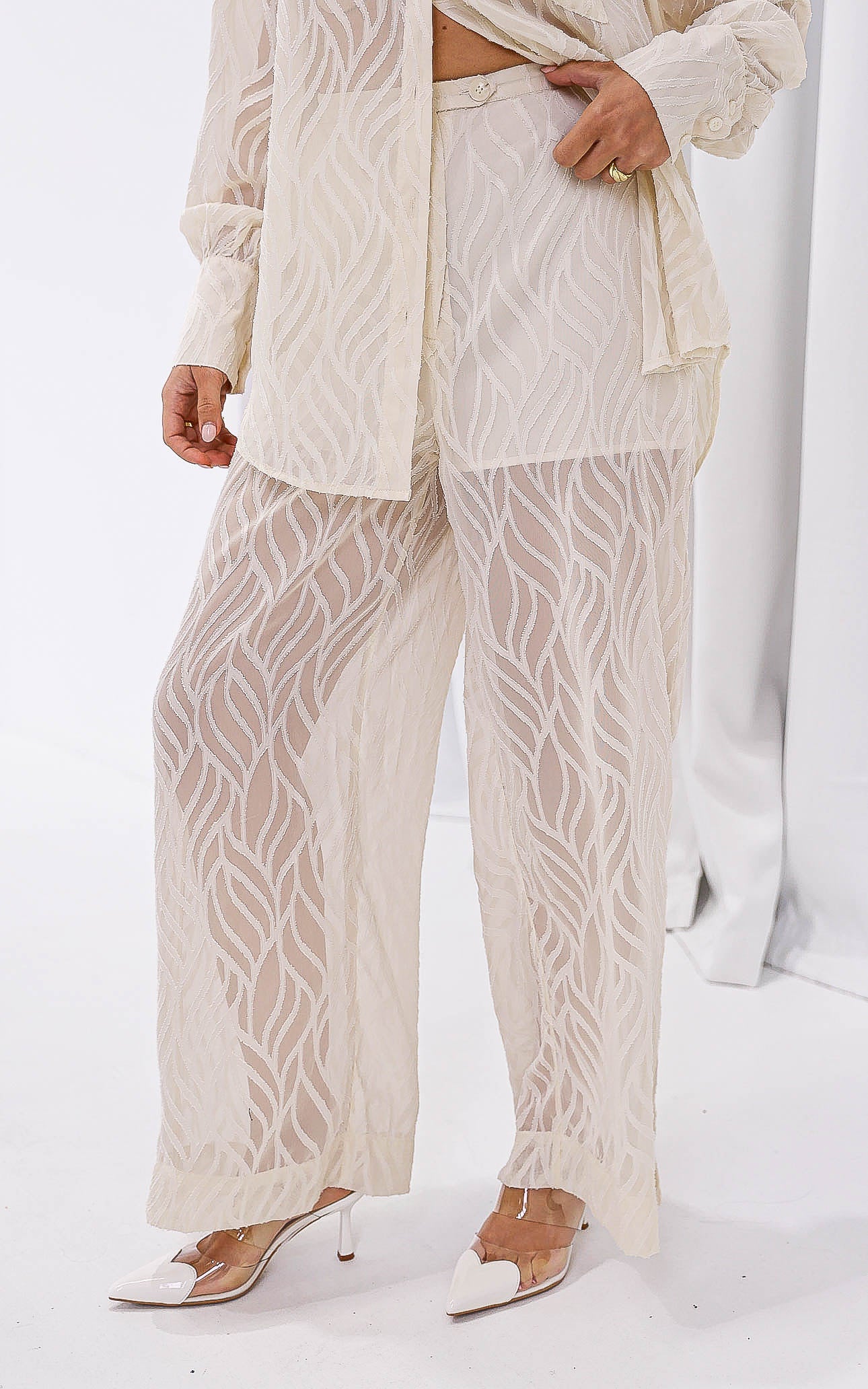 Piper Wide Leg Pants - Cream Texture