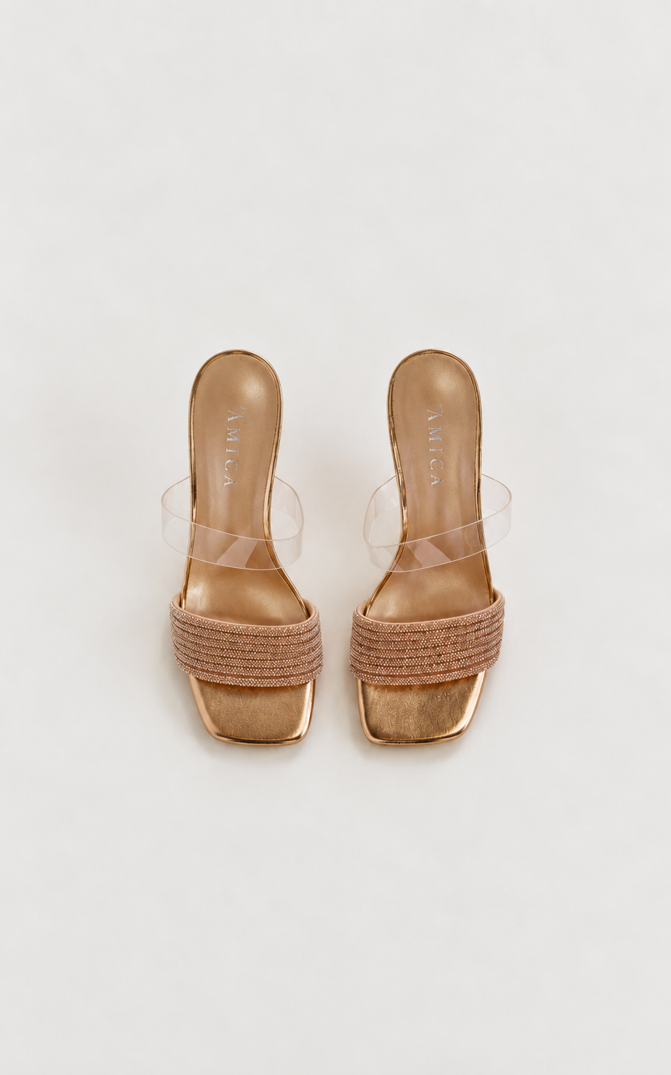 Jette Mule Heels - Rose Gold Rhinestone