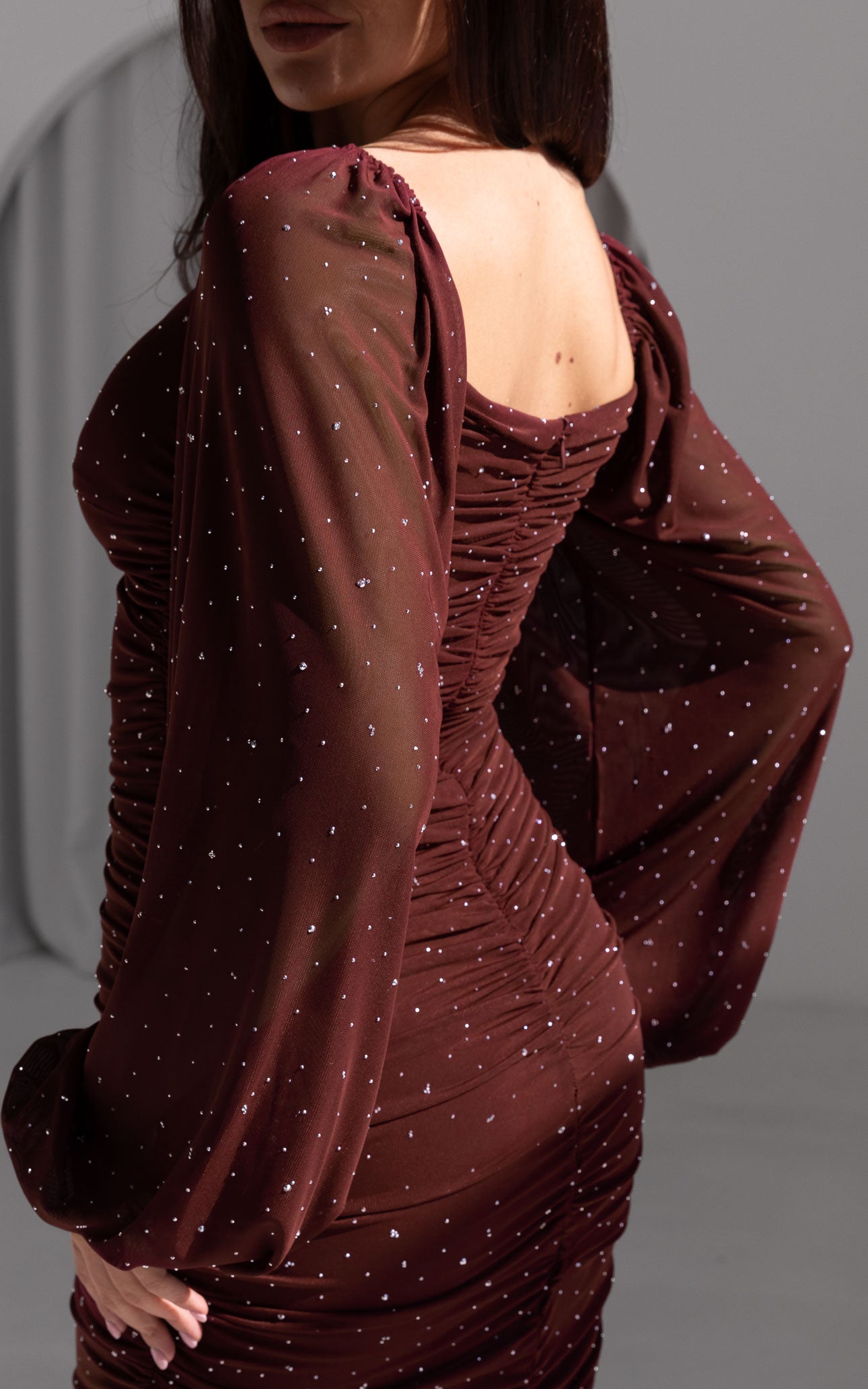Jolie Embellished Mesh Midi Dress - Wine