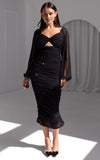 (PREORDER) Jolie Mesh Midi Dress - Black Embellished